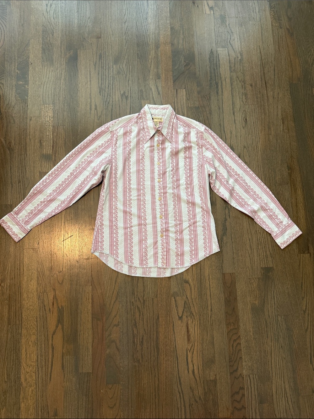 Men's Light Red and Gray Stripe Button-Down Shirt